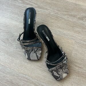 Fashion Nova Snake Strappy Python Buckle Kitten Heels Mules